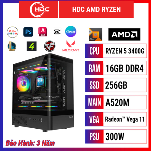 PC HDC GAMING CPU Zyzen 5 3400G – RAM 16GB DDR4 – SSD 256GB – MAIN A520 - Graphic vega 11